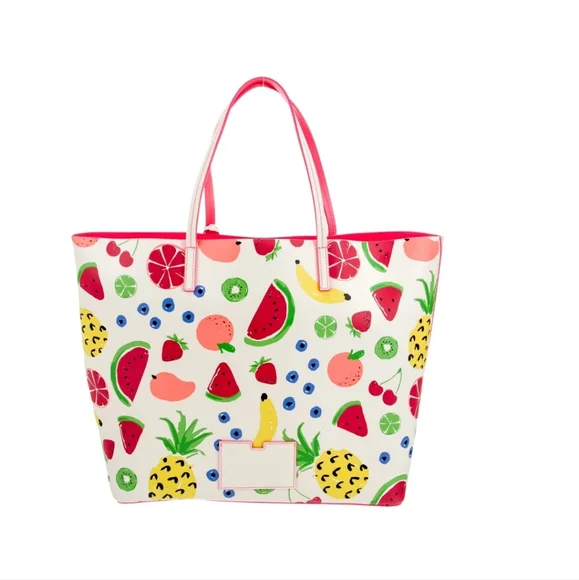 Kate Spade WHITE LEATHER FRUIT PRINT LARGE OPEN TOP TOTE NWOT